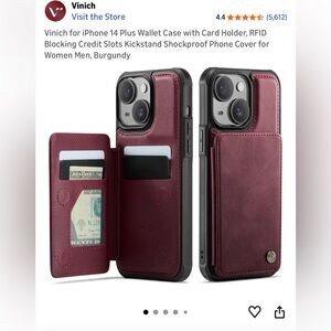 Burgundy Wallet Case for iPhone 14 Plus